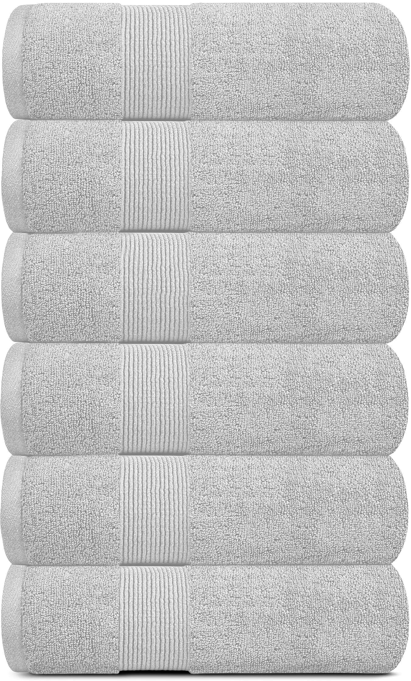 6 Resort Collection Soft Hand/Face Towels - 16x27 in Luxury Plush Cotton - Light Gray