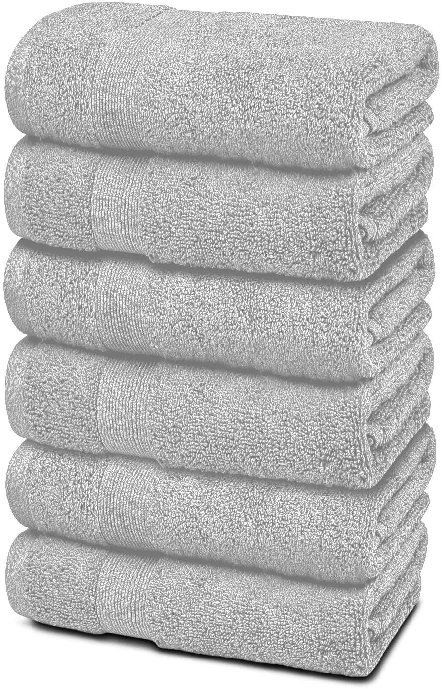 6 Resort Collection Soft Hand/Face Towels - 16x27 in Luxury Plush Cotton - Light Gray