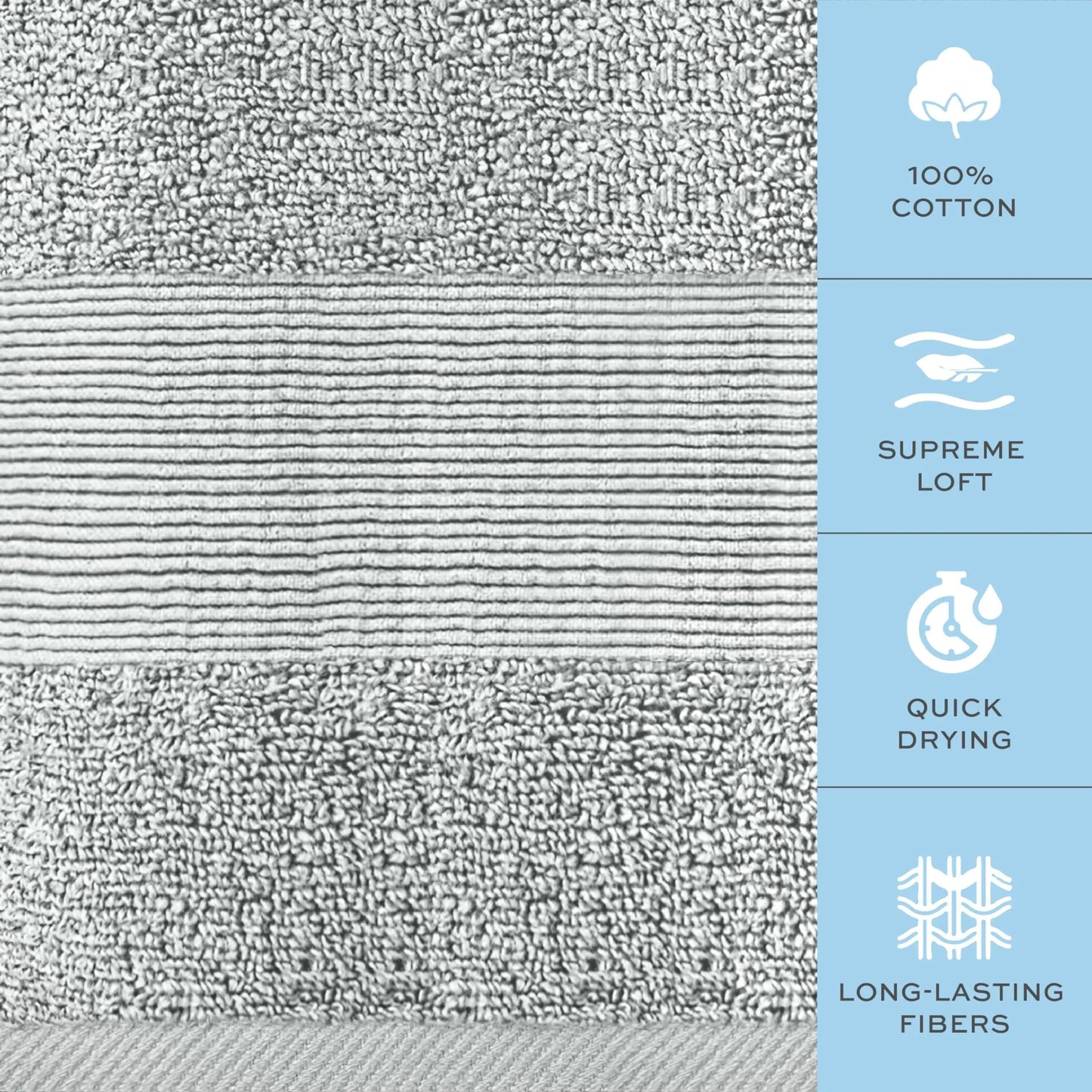 6 Resort Collection Soft Hand/Face Towels - 16x27 in Luxury Plush Cotton - Light Gray
